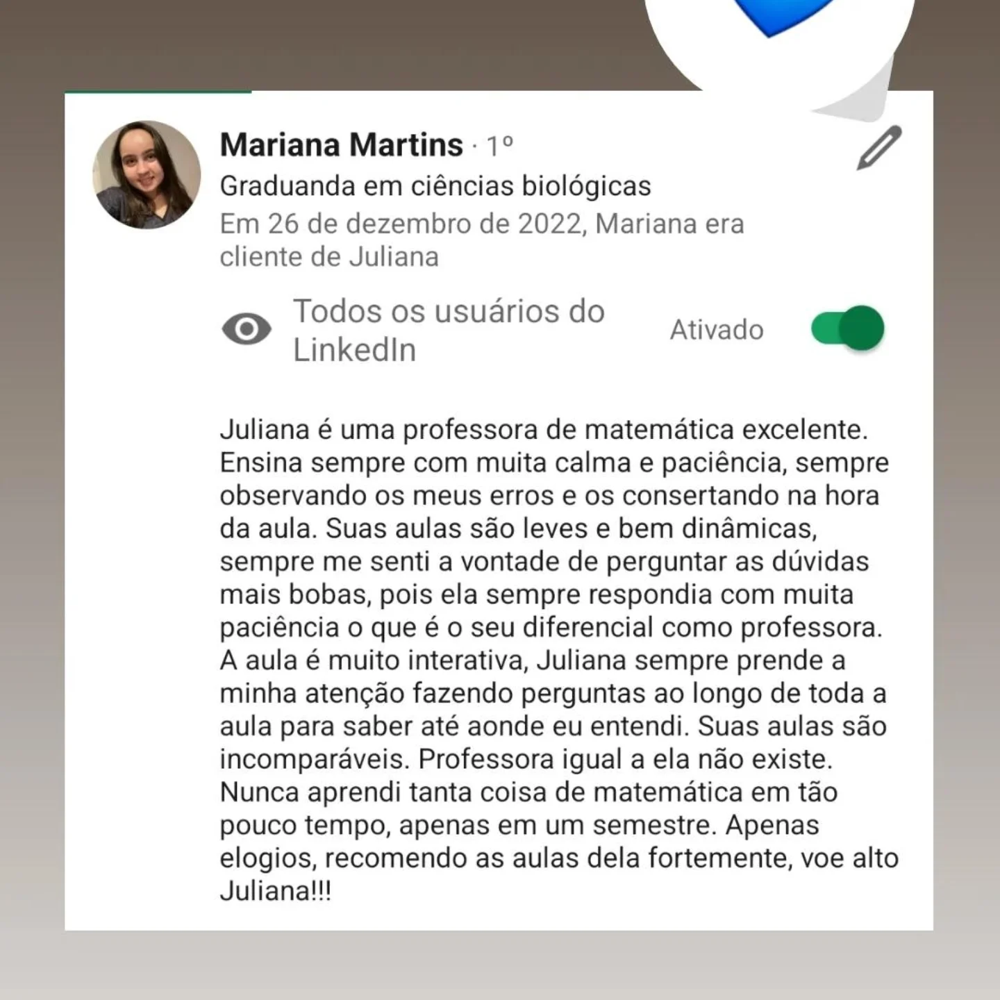 Depoimento Mariana LinkedIn